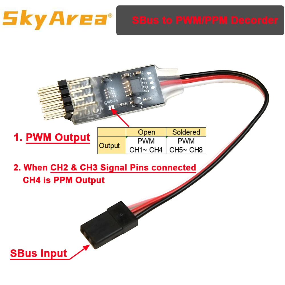 SkyArea SBUS PPM PWM Decorder Signal Conversion Module Receiver Converter for FrSky RadioMaster ELRS Futaba Receiver RC Drone