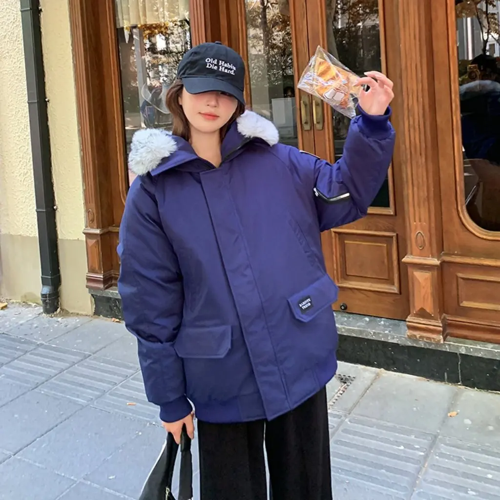 

Women's Cotton-Padded Jacket Hair Collar Overall down Coat Thickened Fashionable Outerwear for