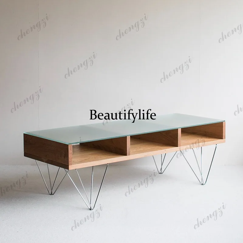 Nordic modern retro coffee table living room glass coffee table coffee table square