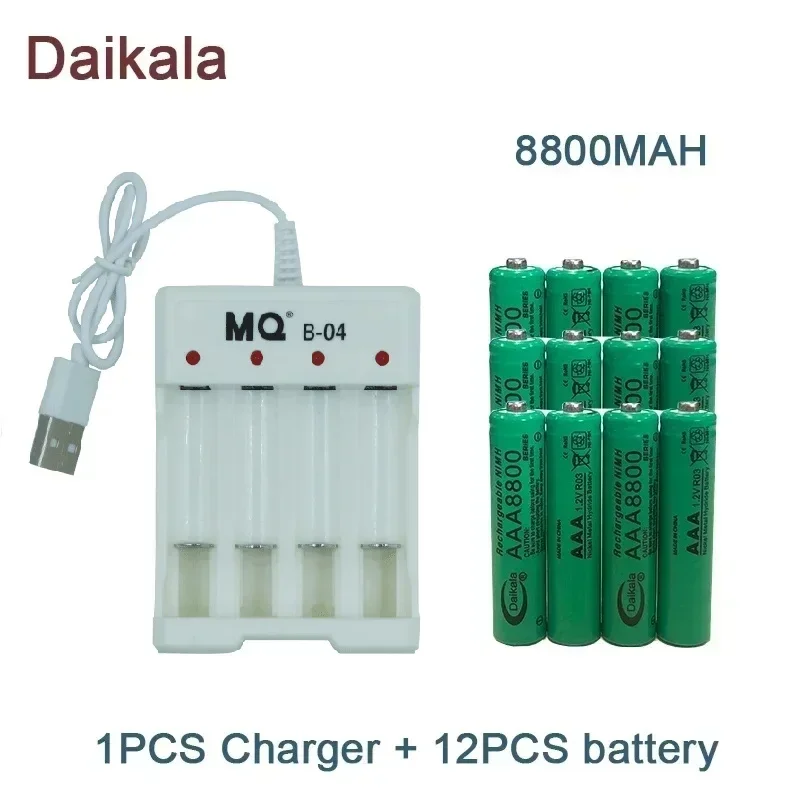 AAA  Alkaline Battery 1.2V 8800mAh, Flashlight, Toy, Watch, MP3 Player, Replacement Nickel Hydrogen Battery,+USBCharger