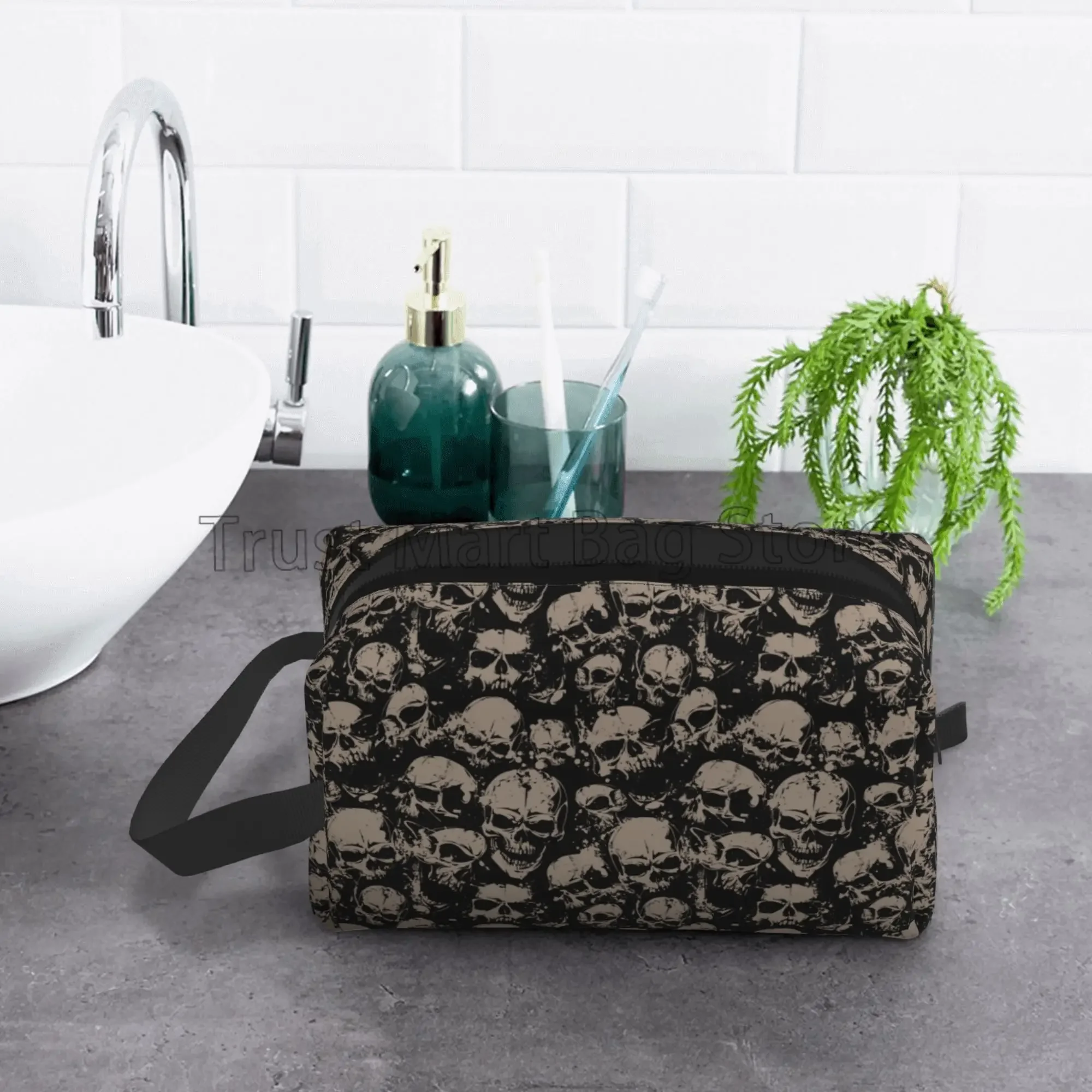 Borsa per il trucco da viaggio da donna gotica Organizer borsa per cosmetici con teschi Grunge Vintage accessori per borse da toilette impermeabili