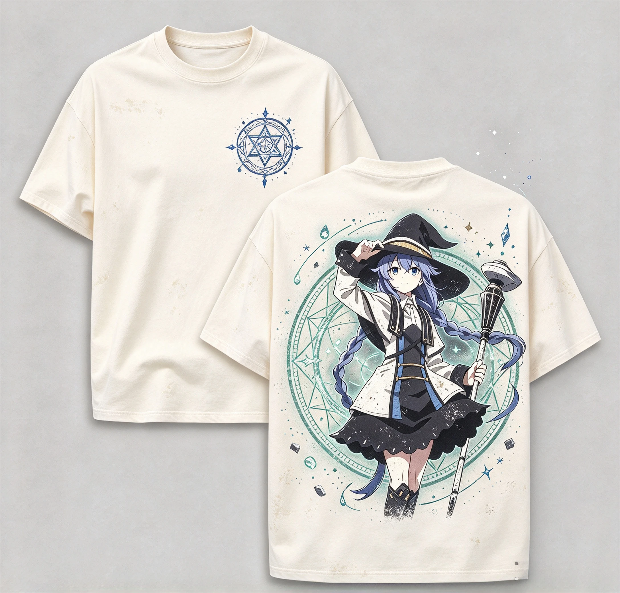 Anime Witch Girl Magic Circle Graphic T Shirt Front Back Print Men Women Oversized Tees Harajuku Streetwear Summer Popular Tops