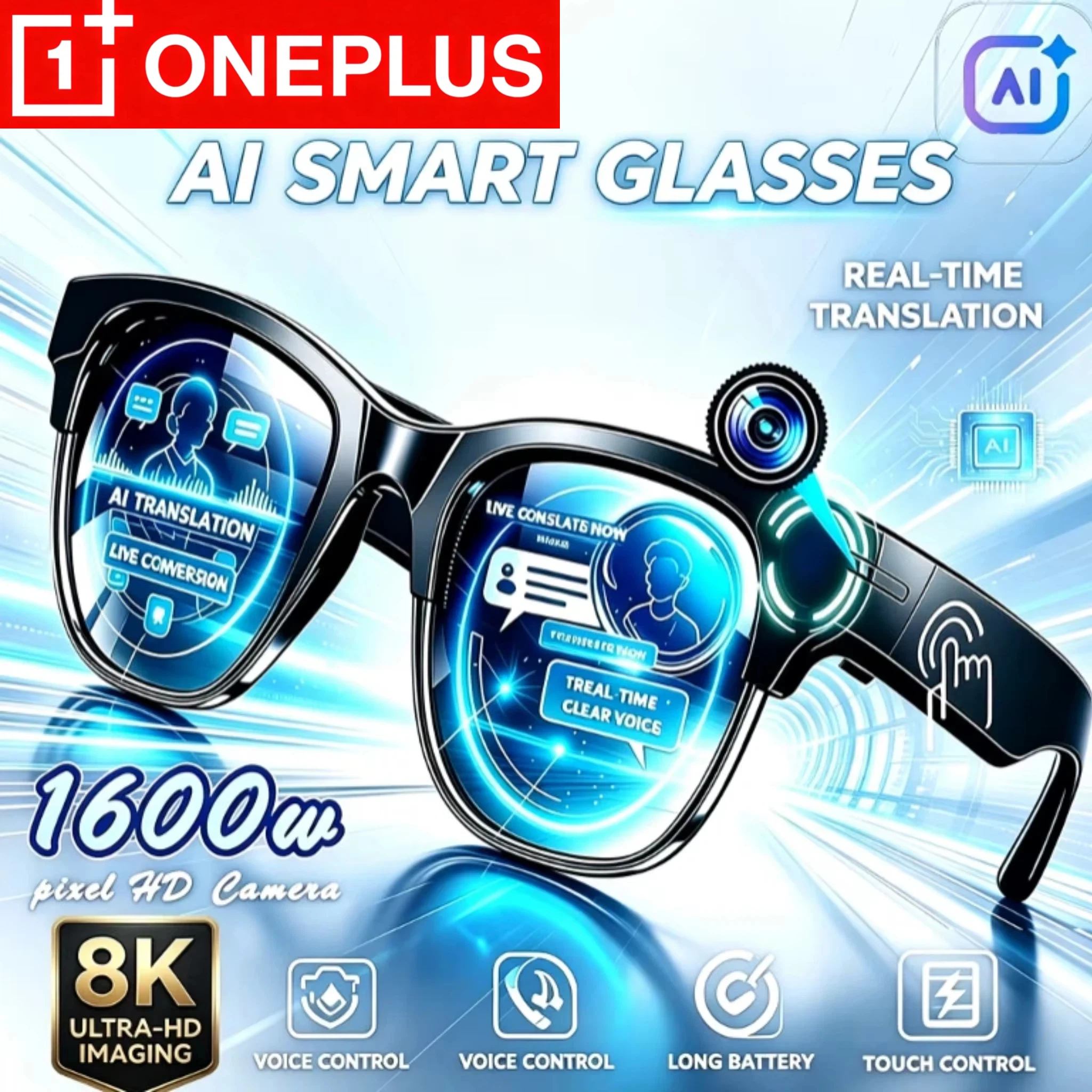 OnePlus AISmart Camera Glasses Remote Control Touch Voice Assistant Recording Translator Wireless Bluetooth5.3óculos inteligente