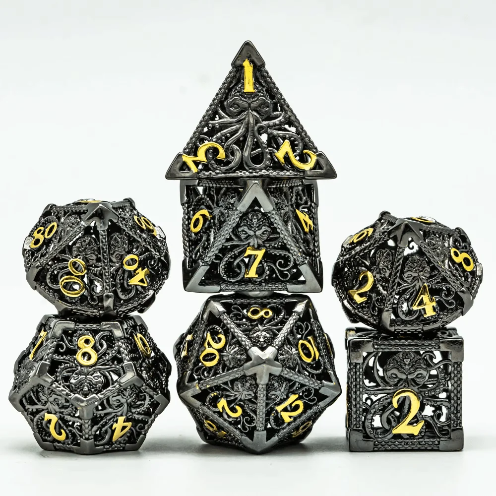 

Cusdie Hollow Octopus DND Metal Dice Set 7 D4 D6 D8 D10 D% D12 D20 Polyhedral Dices for Board Games Role Playing Game Pathfinder