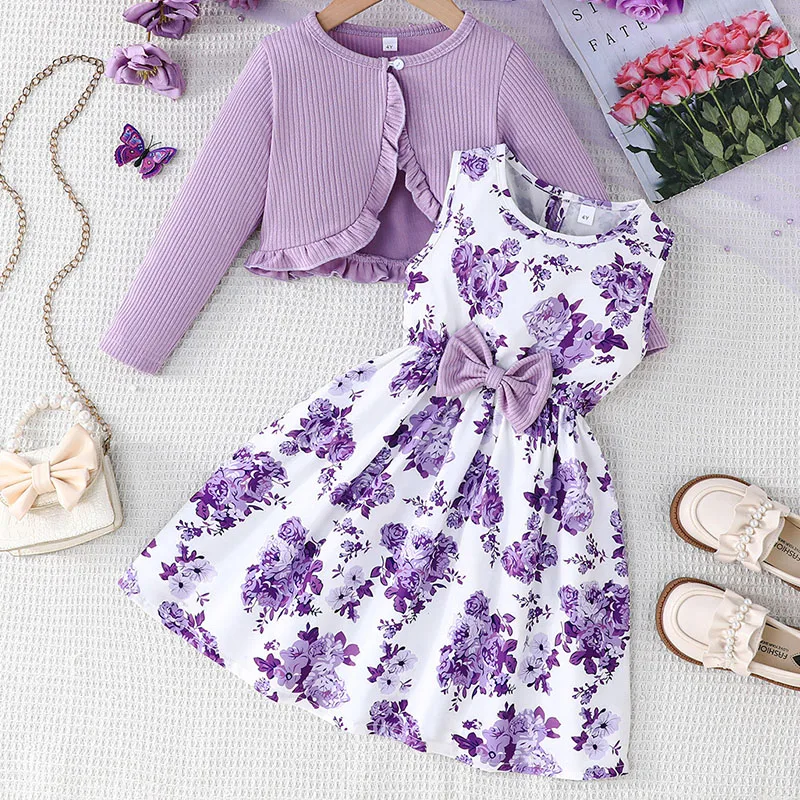 

Spring Summer Children Clothes Girls Korean Fashion Cute Sleeveless Cotton Baby Tops+Flowers Dresses Little Princess Dress B033