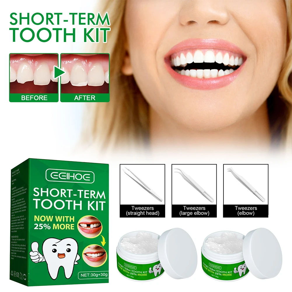 Teeth Solid Glue Resin Tooth Solid Gel with 3 Dental Tools Teeth Replacement Kit Disposable for Fix The Missing Broken Tooth