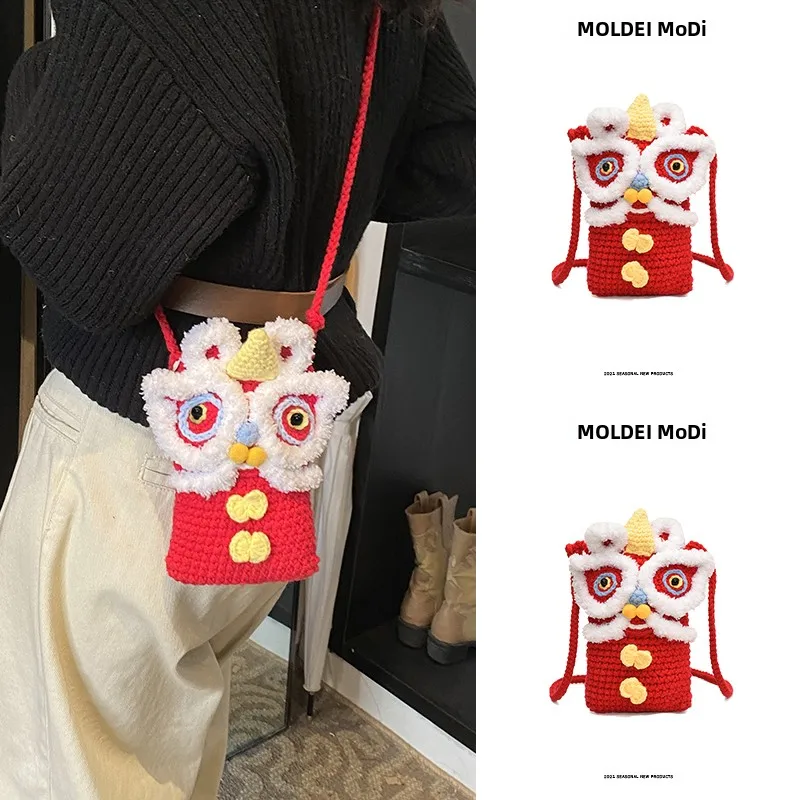 

Милая уродливая вязаная сумка, женская сумка через плечо, красная хлопковая тканая сумка с рисунком, сумка для мобильного телефона для молодых дам