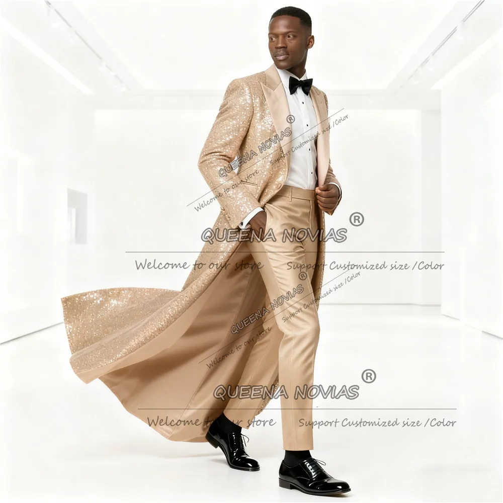 

Роскошный мужской костюм с блестками, комплект из 2 предметов, однобортный пиджак для жениха, наряды для выпускного вечера, длинные мужские платья по индивидуальному заказу, свадебные смокинги