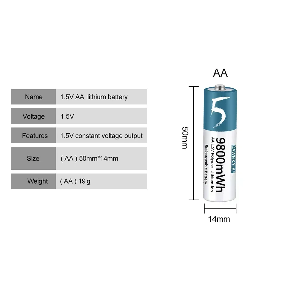 1.5V AA Battery Rechargeable Lithium-ion Battery AA for Remote Control Smart Door Lock Toys Electric toy with USB charger