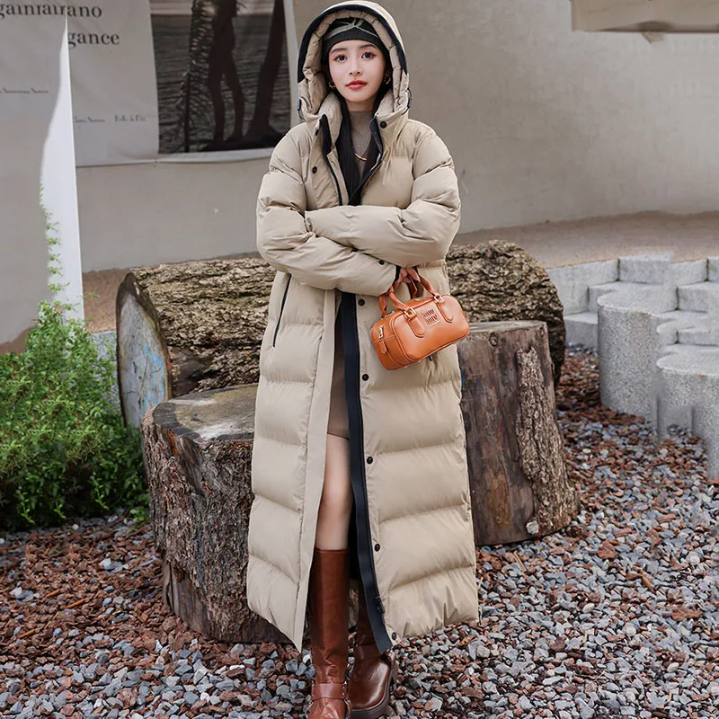 New Winter Cold Warm Down Jacket Women\'s Super Long Thick 90% White Duck Down Coat High-grade Snow Female Hooded Parker Overcoat