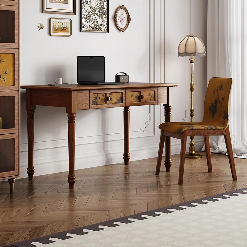 

Набор столов для домашнего офиса, элегантная винтажная мебель для учебы, мягкий стул, деревянный письменный стол, ящик для компьютера