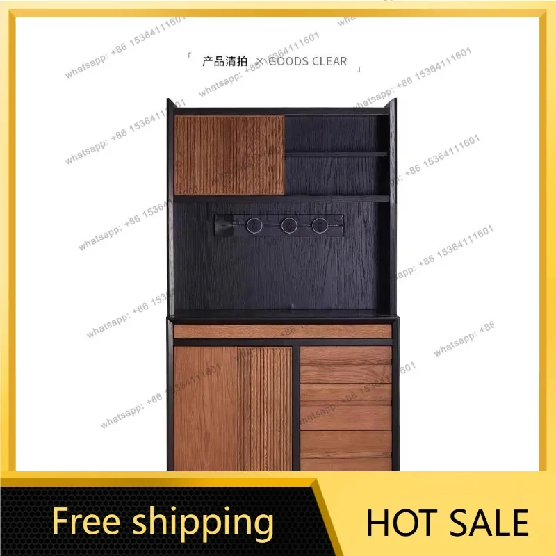 YJ French modern side cabinet, retro solid wood tea cabinet, medieval multi-functional locker, integrated wine against the wall