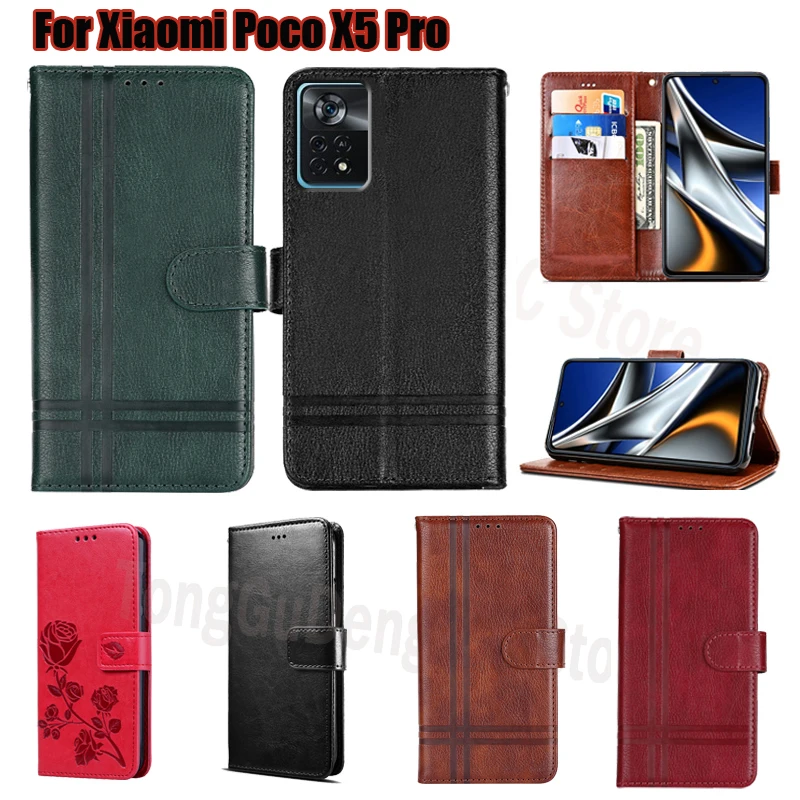 Poco X5 Pro Case Leather Wallet Flip Cover For Capinha Xiaomi Poco X5 Pro 5G X 5 Pro X5Pro 22101320G Funda Etui with Card Pocket