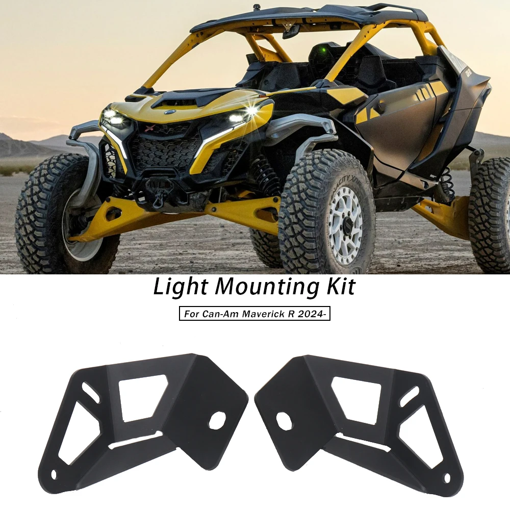 

New For Can-Am Maverick R 2024 For CAN AM MAVERICK R UTV Low & High Position Light Mounting Kit Bracket Metal Headlight Black