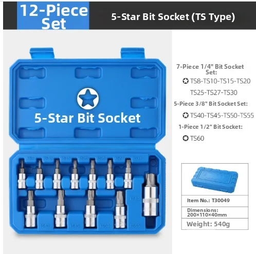 12 Piece Socket Wrench Set in Chrome Vanadium Steel Designed for 1/4 3/8 1/2 Drive Ratchets