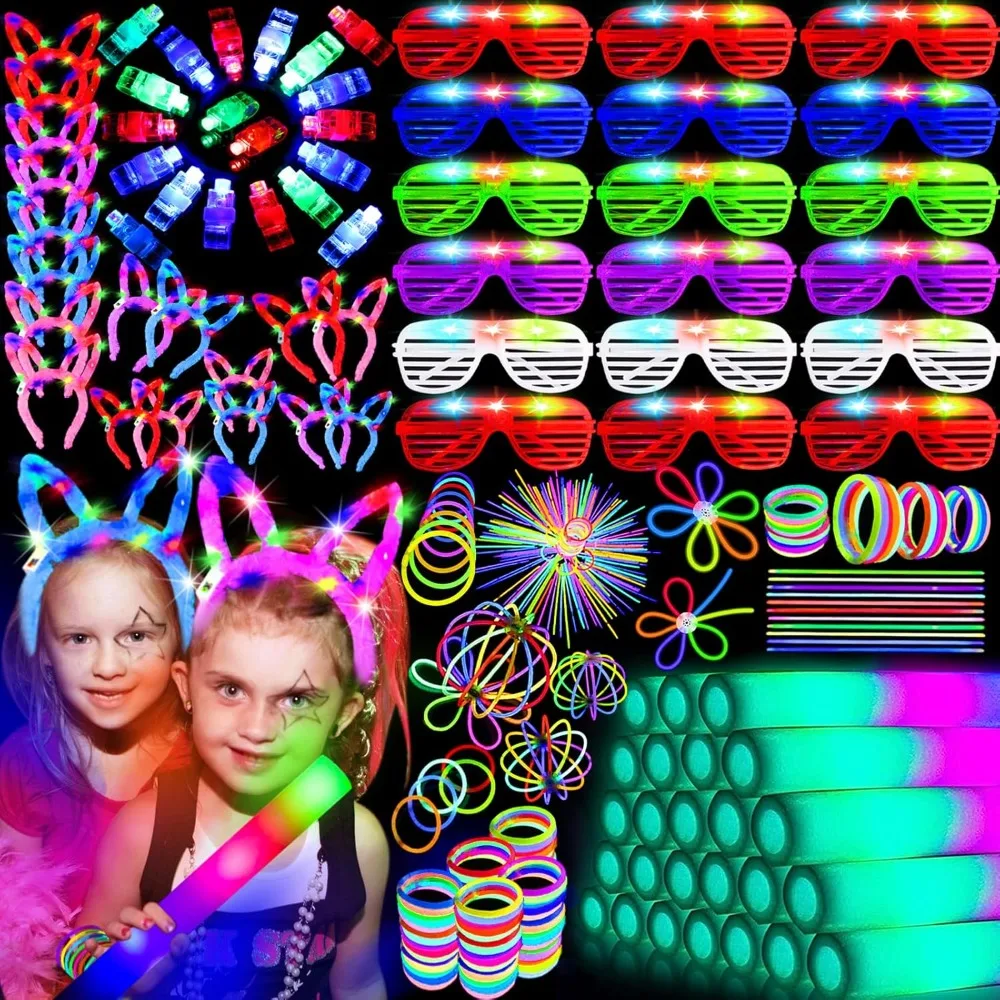 284 PCS Glow in The Dark Party Supplies with 200 Glow Sticks 20 Led