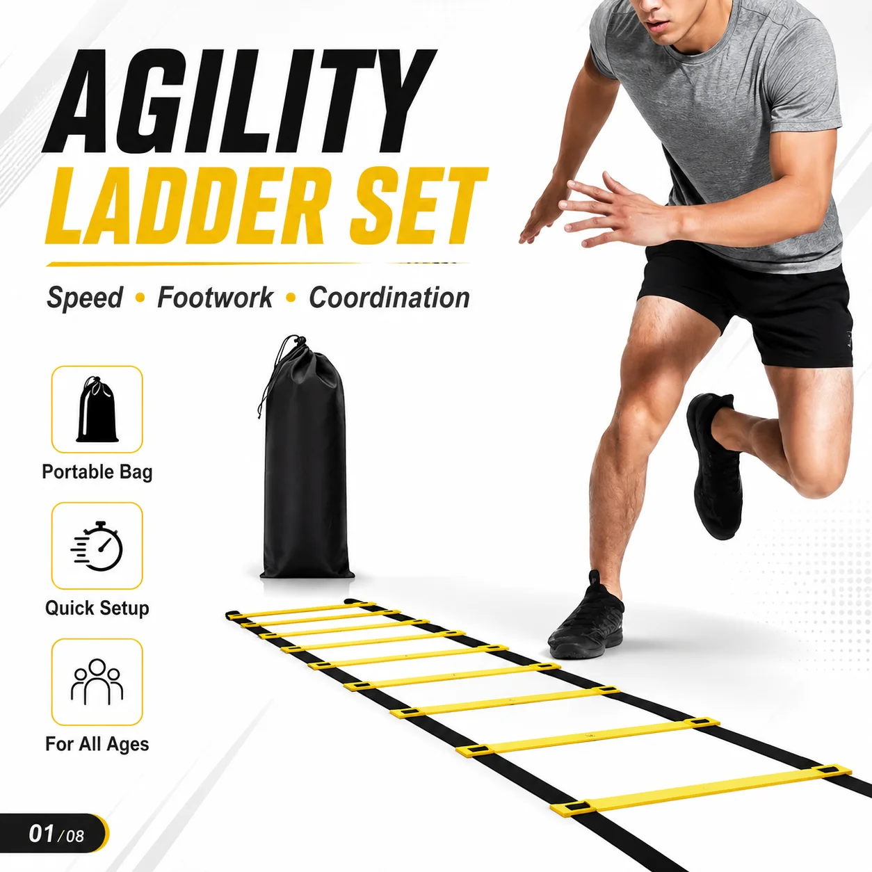 Conjunto de Escadas de Agilidade 2-10M para Treinamento de Velocidade com Bolsa de Transporte para Futebol, Coordenação de Movimentos e Exercícios de Fitness em Casa