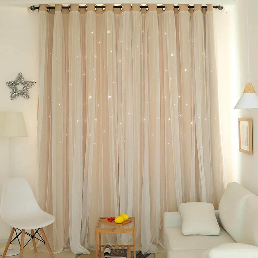 Star Blackout Curtains 1X2M Beige Premium Polyester Hollow Out Design For Bedroom Bathroom Window Grommet Drapes Light Blocking