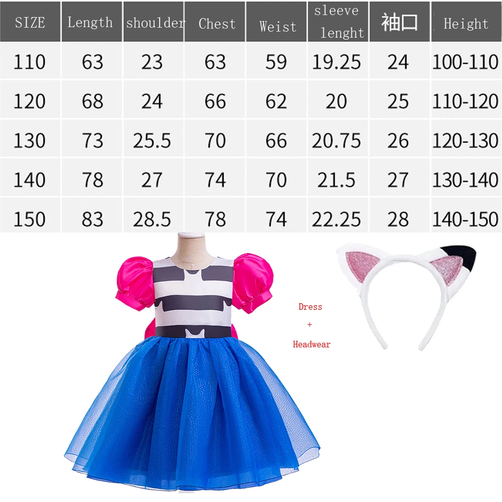 Summer New Gabby DollHouse Girl\'s Bow Dress Mesh Fluffy Bubble Sleeves Dress Children\'s Princess Dress Cats Party Dresses Girl