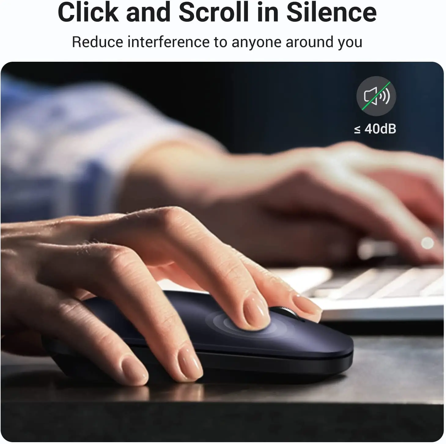 UGREEN 무선 마우스 2.4G 무소음 컴퓨터 마우스 (USB 수신기 포함), 초슬림 광학 무선 마우스