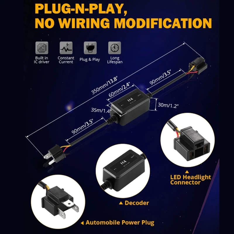 LED 캔버스 디코더 경고 캔슬러 디코더, 오류 없음, OCB 부하 저항기 액세서리, H4 H13 헤드라이트 전구, 12V