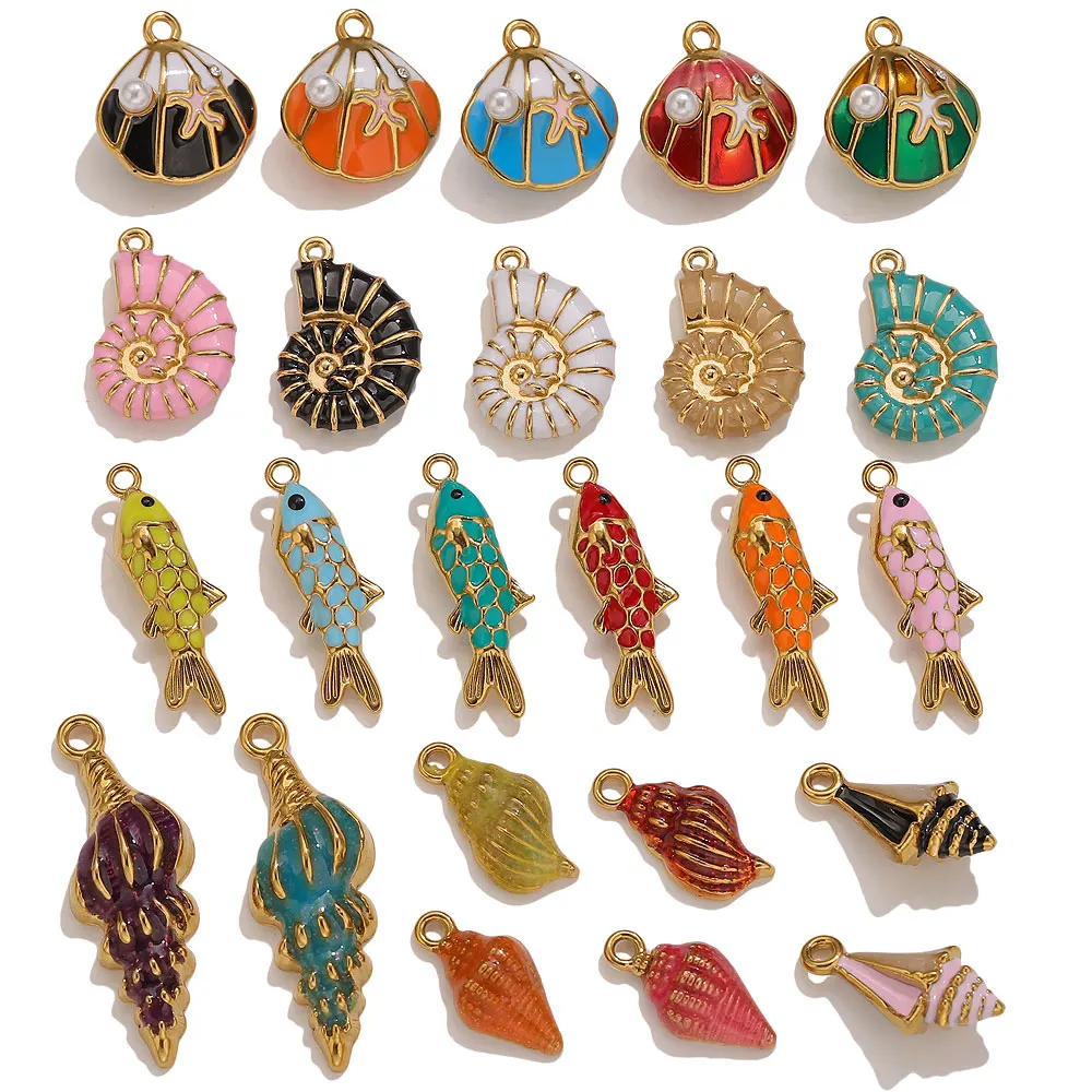 2pcs Stainless Steel Conch Shell Charms For Jewelry Making Enamel Pendants DIY Ocean Necklace Bracelet Jewelry Craft Material