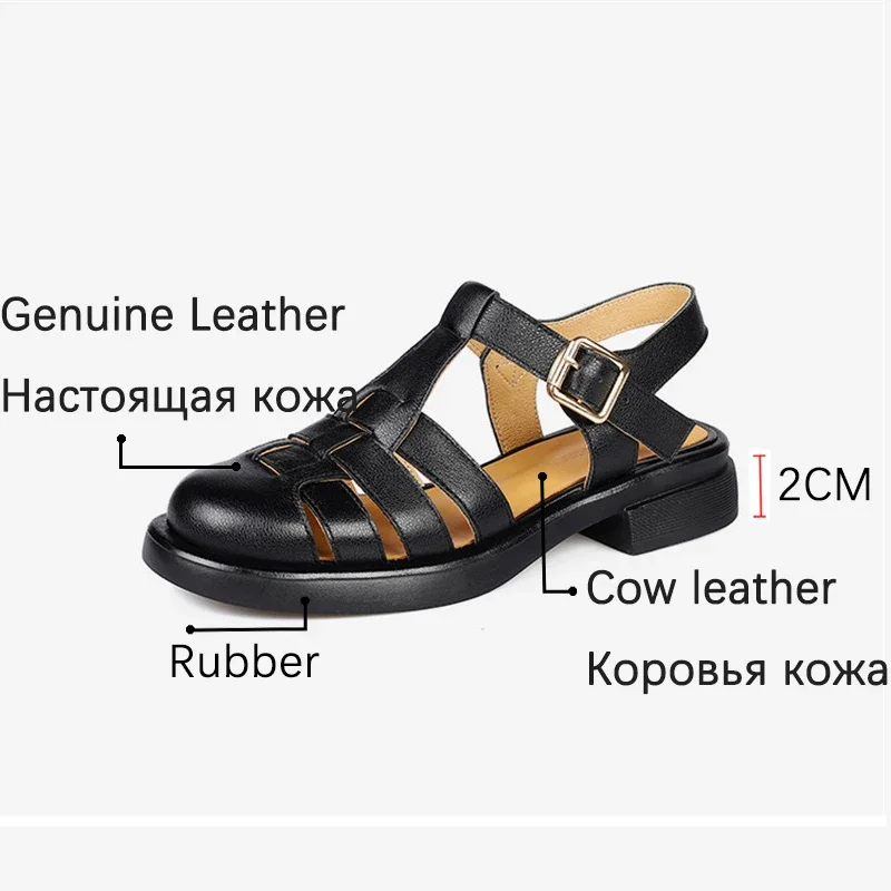 2023 Women Sandals Retro Genuine Leather Luxury Roman Sandals Casual Buckle Strap Summer Shoes GLADIATOR Thick Heel Women Shoes