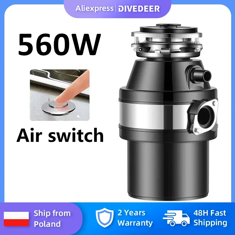 DIVEDEER 560 واط التخلص من القمامة المطبخ المجاري المطبخ النفايات الغذاء المنزلية التقطيع المنزلية الفولاذ المقاوم للصدأ التخلص من القمامة