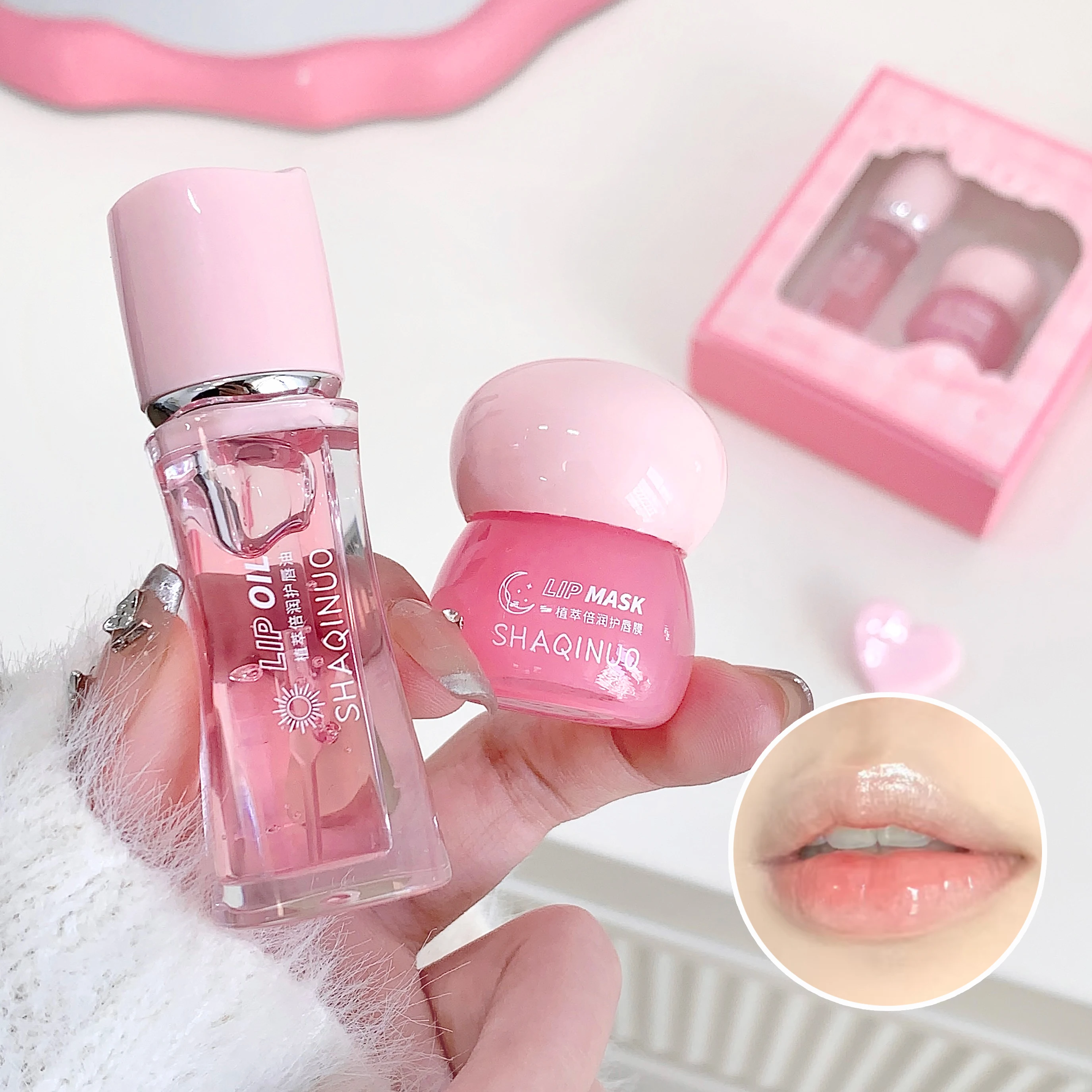 

SHAQINUO Plant Extract Moisturizing Lip Care Set Lip Oil and Lip Mask Combination Pack Moisturizing and Anti-drying