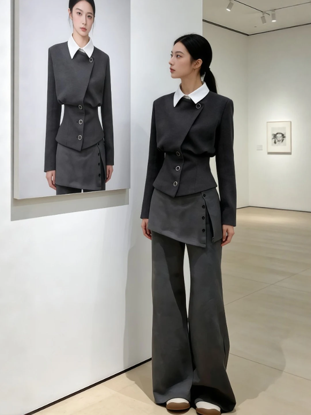 

Korean Sle High Quali Two-Piece Set Top Wide Leg Pants Ele Spring Faion Women's Comfortable Cotton Blend Suit