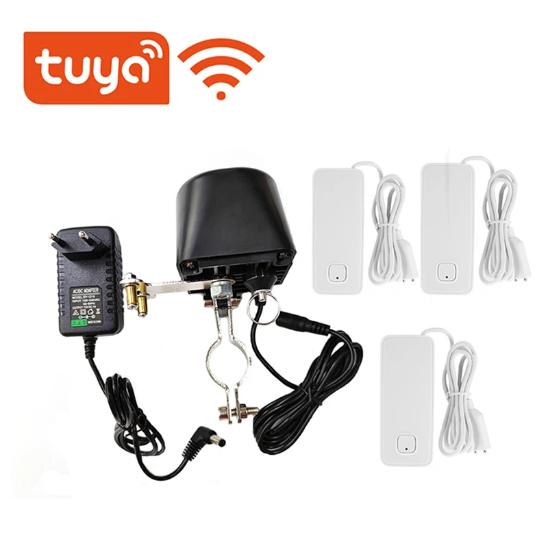 1/2 inch 3/4 inch WIFI Tuya Valve Manipulator Arm Controller Auto Shut Off and 3pcs WIFI Water Sensor for Water Pipeline Leakage