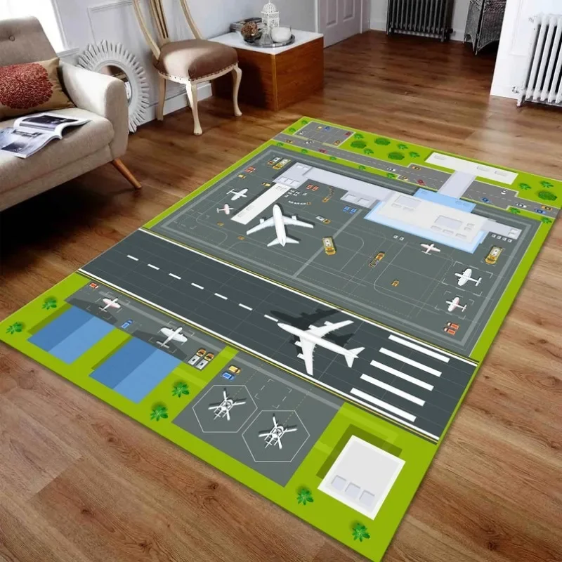 Airport Runway Rugs Airport Apron Children\'s Room Non-slip Decor Carpet Plush Stain-resistant Washable Living Room Decor Rug