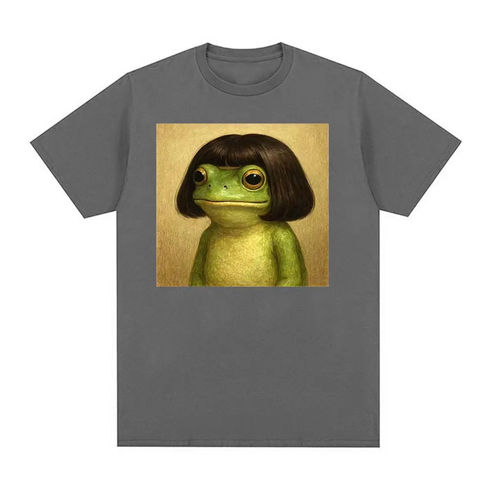 Funny Frog Face with Bob Haircut Meme T Shirt Men Women Fashion Humor Short Sleeve T-shirts Vintage 90s Casual Oversized T-shirt
