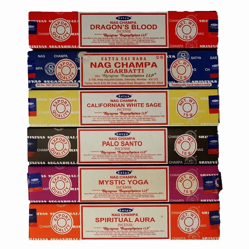 Nag Champa Indian Incense Collection Satya Handmade Sticks With Six Flavors Refreshing Medicinal Aromas For Home And Meditation