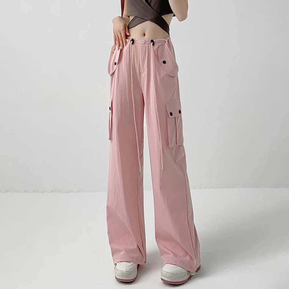 Casual Wear Straight Leg Pants Rose Red Womens Retro Pants Polyester Fabric Slightly Elastic Solid Color Pattern