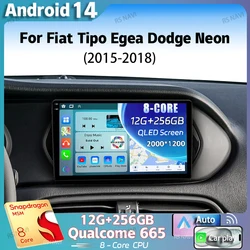 Android 14 per Fiat Tipo Egea Dodge Neon 2015-2018 2K QLED Stereo autoradio lettore Video multimediale GPS 4G CarPlay