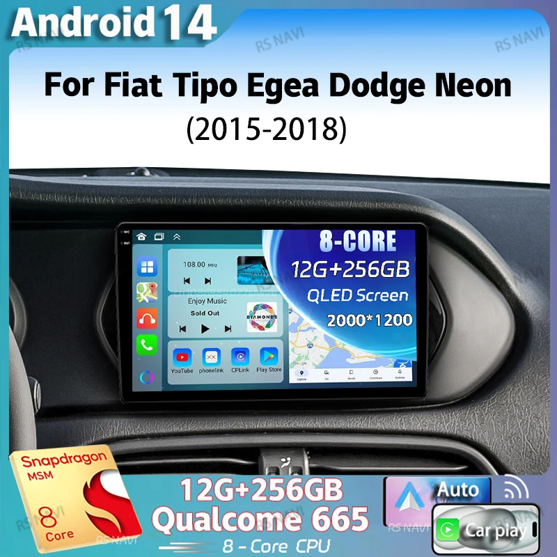 Android 14 For Fiat Tipo Egea Dodge Neon 2015-2018 2K QLED Stereo Car Radio Multimedia Video Player GPS 4G CarPlay