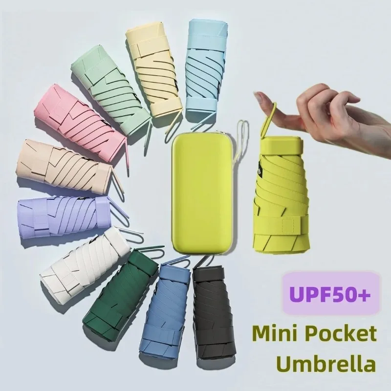 

UPF50+ Mini Folding Umbrella Vinyl Sun Shade Umbrella Small Pocket Rain Travel Umbrella Ultraviolet Protection Capsule Parasol