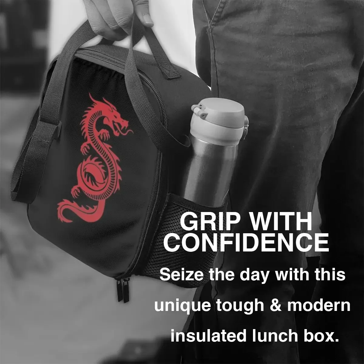 Red Chinese Dragon Thermal Insulated Lunch Bags Oriental Mythical Monster Portable Lunch Tote for School Bento Food Box