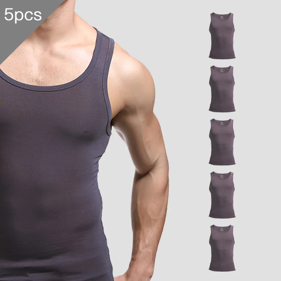5 قطع ملابس داخلية للرجال، سترة عرق رفيعة، بدون أكمام، حواجز رياضية مشروط ضيقة للياقة البدنية، تي شيرت صيفي قابل للتمدد، طبقة أساسية #6
