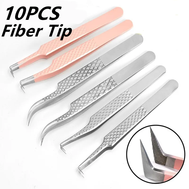 

10PCS Fiber Tip Lashes Tweezers Eyelash Extensions Eyebrow Tweezers with Fiber Tip Eyelashes Tweezers Fiber Tip Lash Tweezers