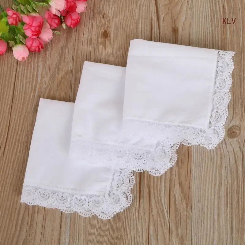 Cotton Handkerchiefs Women Classical Washable Lace Trim Hankie Graffiti Embroidery Tie-dye Handkerchiefs for Adult Kids