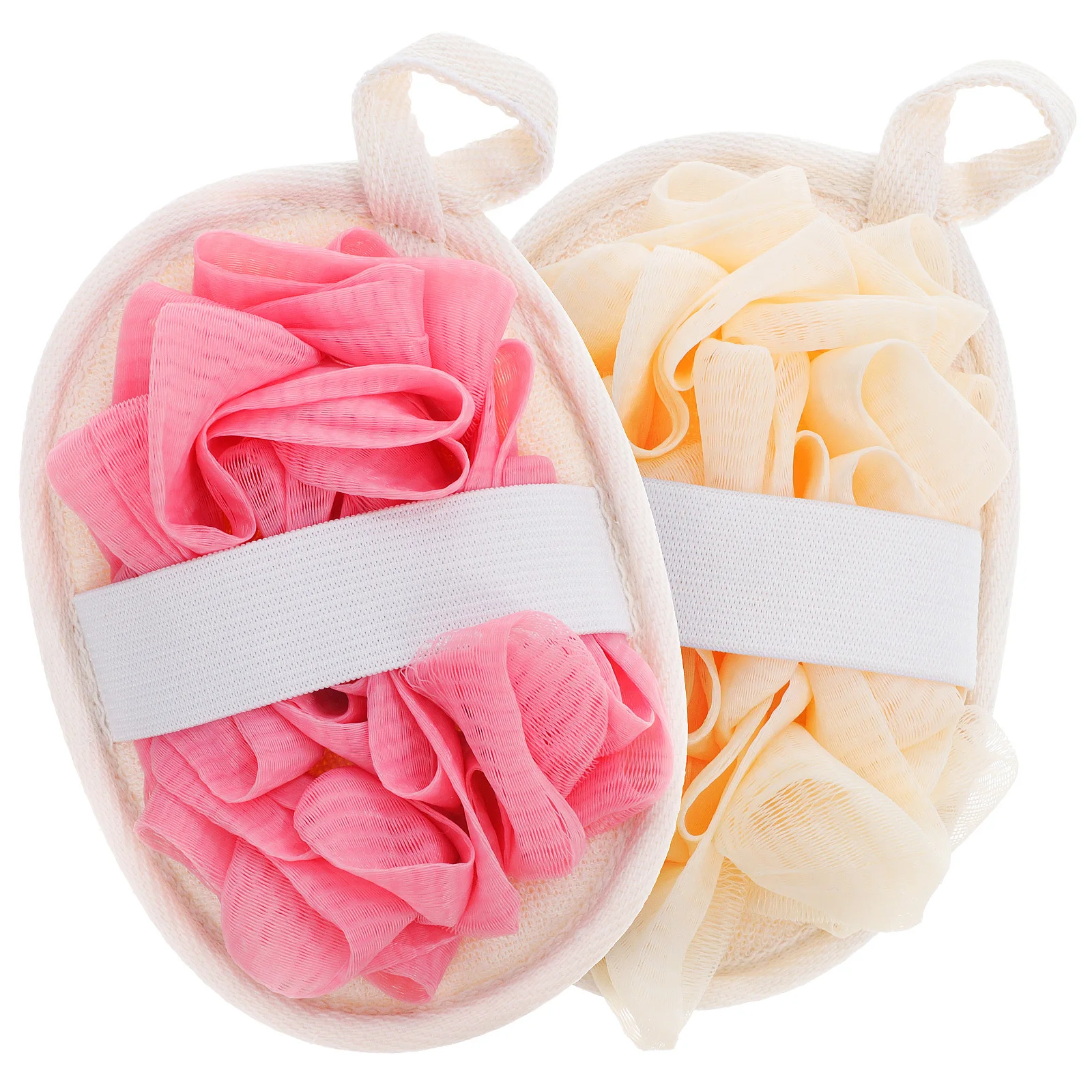 

2pcs Loofah Bath Ball Exfoliating Body Scrubber With Handle Strap Rich Lather Shower Puff For Travel Portable Loofah Pad