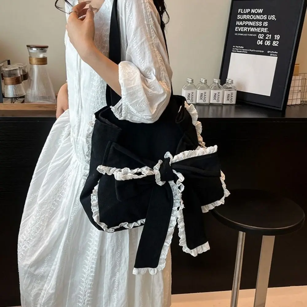 

Fashion Korean Bows Armpit Bag Versatile Stylish Bow Tote Bag Large Capacity Lace Women's Handbags Commuting Bag