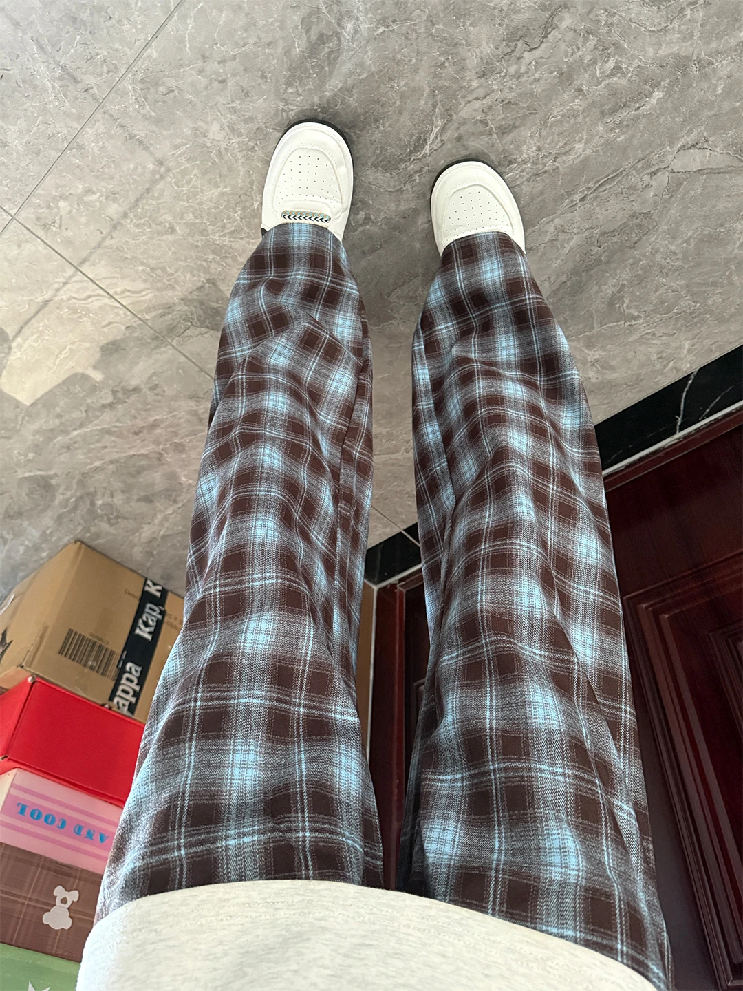 

Cleanfit Plaid Pants Men's Loose Lazy Sle Coffee Color Wide Leg Trousers Autumn Season Comfortable Breathable Casual Pants