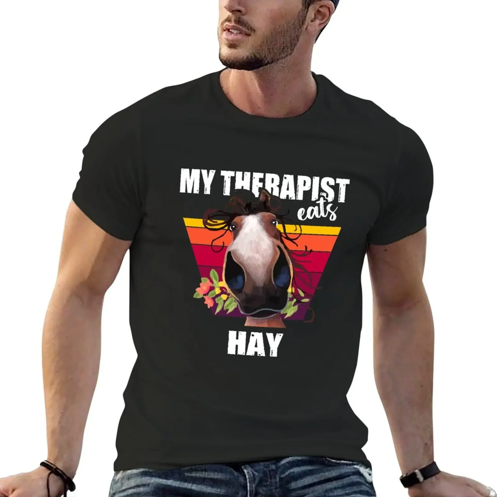 Mi terapeuta come heno-Camiseta divertida para montar a caballo, camisetas gráficas, camisetas de talla grande, ropa de calle, camisetas para hombres de alta calidad