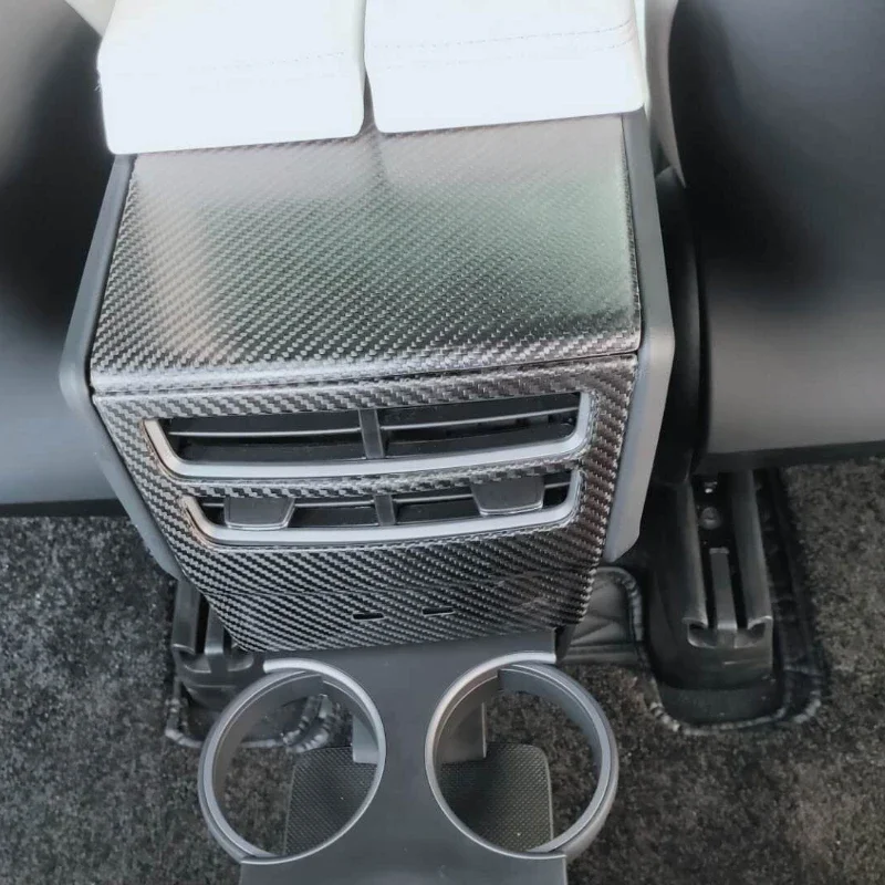 

For Tesla Model X S Real Dry carbon fiber central control armrest water cup cover front rear panels matte 2014-2020 interior