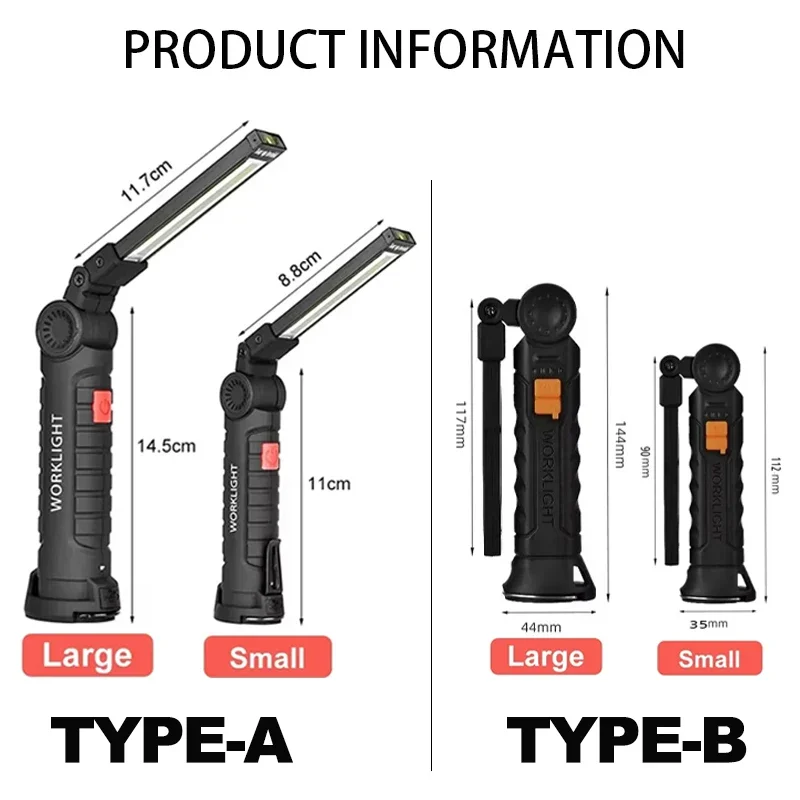 Lampu Kerja Magnetik Isi Ulang Senter Portabel Lampu LED untuk Berkemah dengan Pengait 360 °   Memutar, Memancing di Luar Ruangan, Darurat