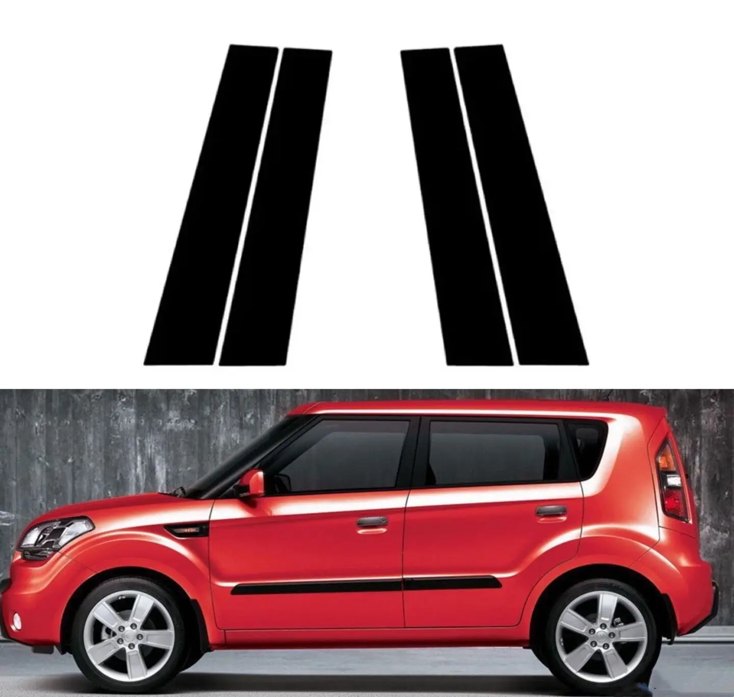 

4PCS Glossy Black Pillar Posts Fit for Kia Soul 2010 2011 2012 2013 Door Side Window Strips Cover Trim Decal Car Sticker