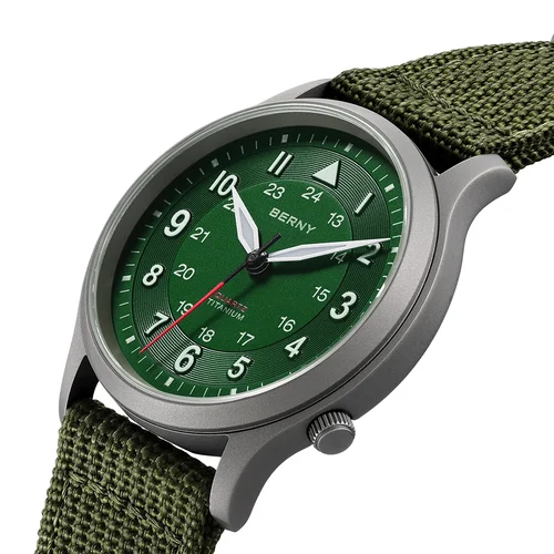 Imagen 2 del producto Relojes BERNY de titanio para hombre, reloj de piloto de campo de zafiro superluminoso para hombre, reloj de pulsera de cuarzo para exteriores, ligero 5ATM